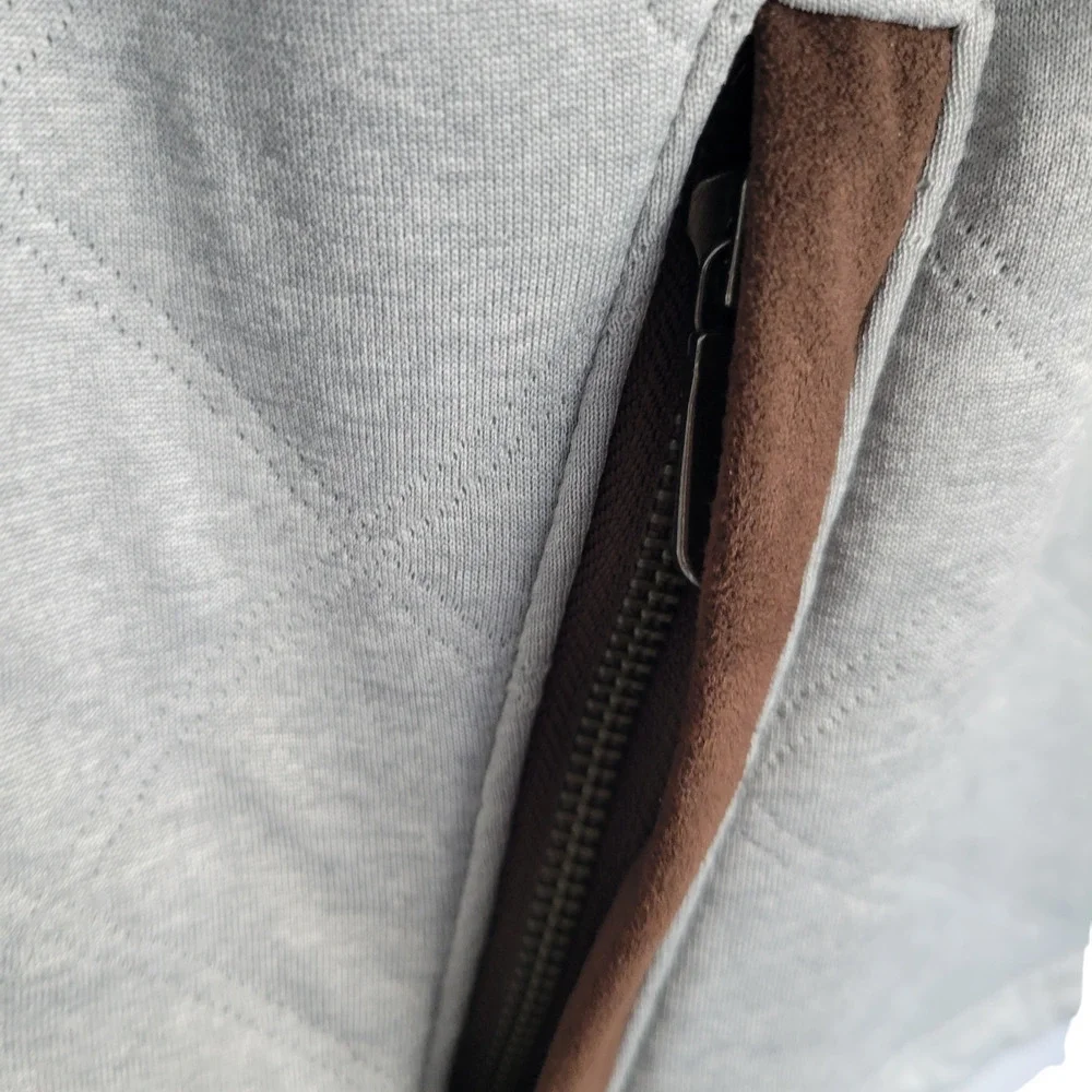 Cremieux Classics Gray Quilted Faux Suede Patch 1/4 Pullover Men Sz M - Picture 6 of 8